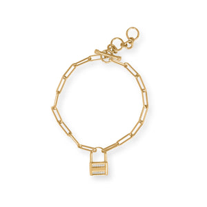 Gold Plated CZ Lock Toggle Bracelet