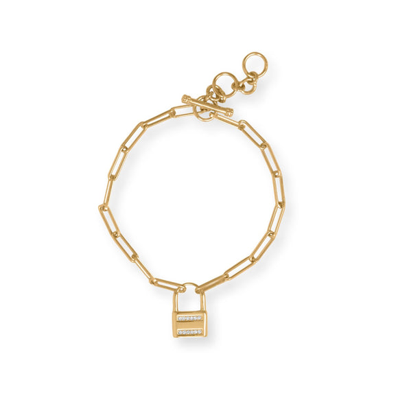 Gold Plated CZ Lock Toggle Bracelet