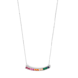 Happy Rhodium Plated Rainbow CZ Necklace