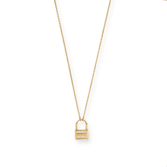 CZ Gold Plated Lock Necklace