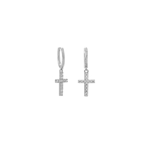 CZ Cross Silver Hoop earrings