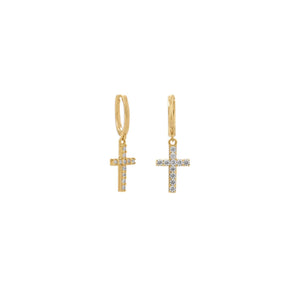 CZ Cross Gold Hoop earrings