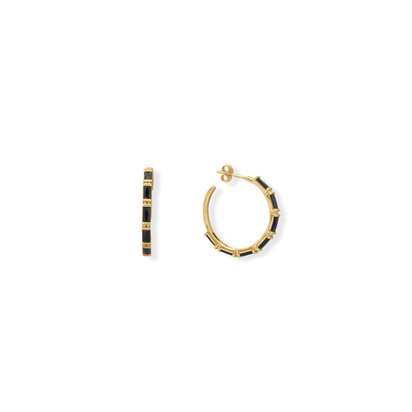 Black Baguette CZ Hoop Earrings