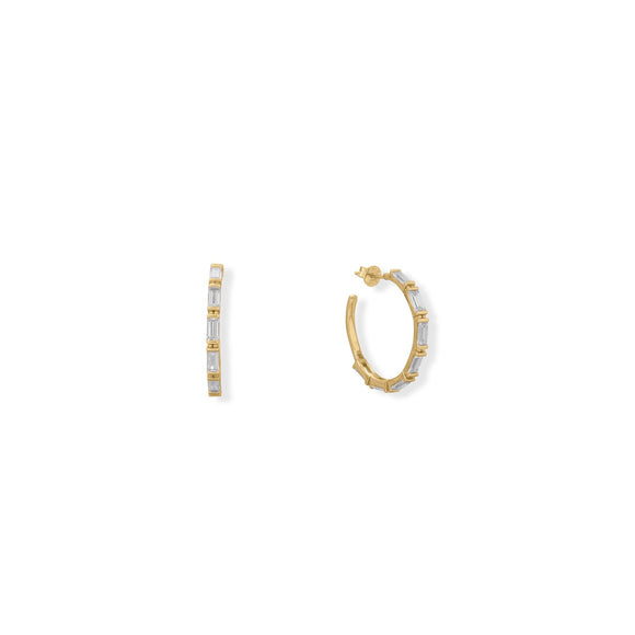 White Baguette CZ Hoop Earrings