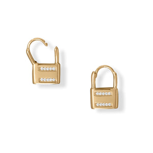 Gold Plated CZ Lock Earrings