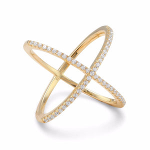 18 Karat Gold Plated Criss Cross 'X' Ring with Signity CZs