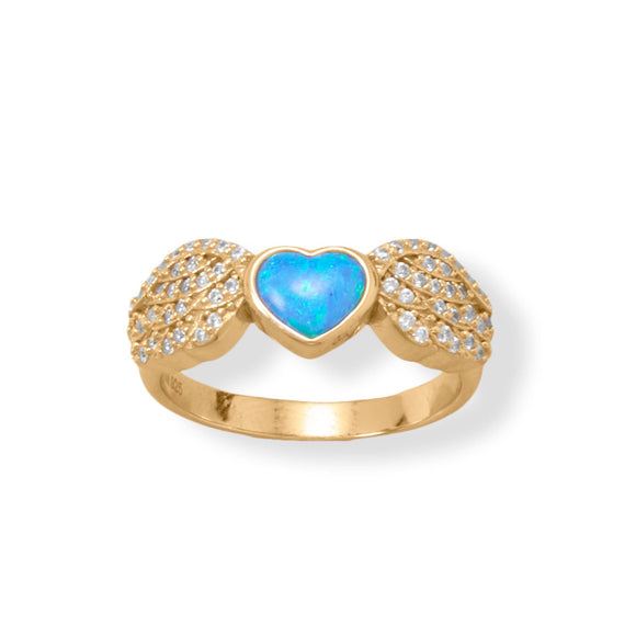 Angelic Gold Plated Blue Opal Heart Ring
