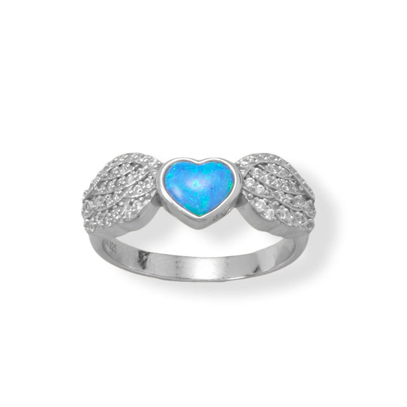 Angelic Rhodium Blue Opal Heart Ring