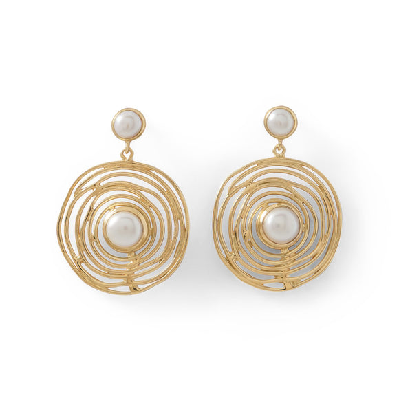 14 Karat Gold Plated Brass Cultured Freshwater Pearl Earrings